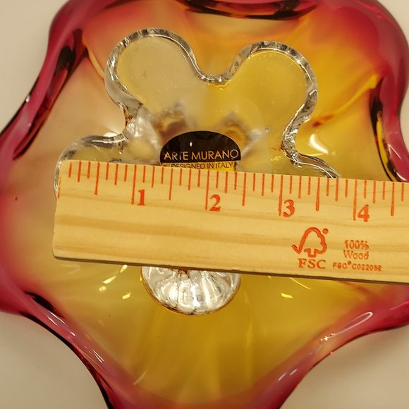 MURANO ITALY ART GLASS ABSTRACT CENTERPIECE PEDESTAL STARFISH BOWL PINK PURPLE - Picture 10 of 16